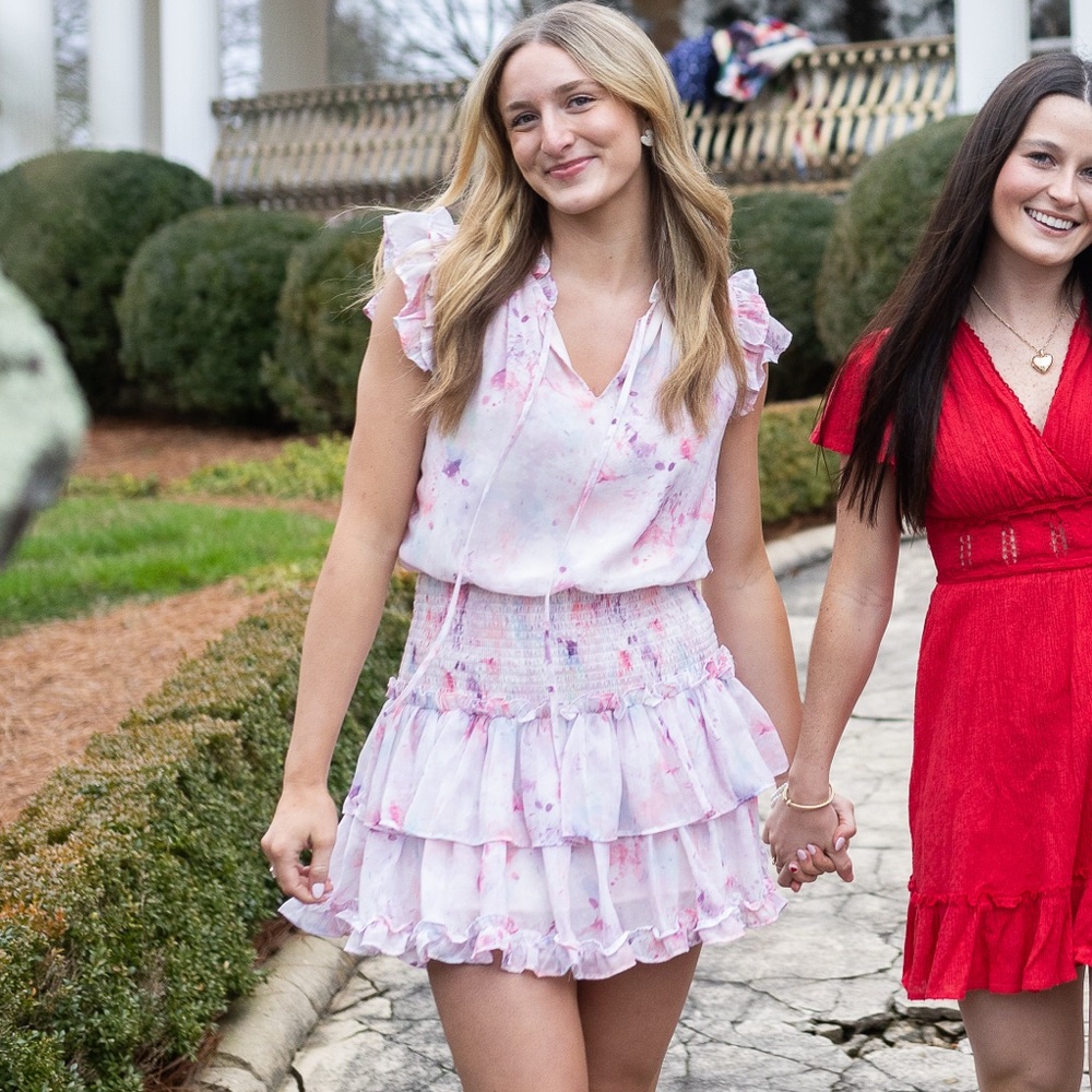 Pink and White Ruffled Dress